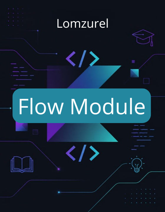 Lomzurel Flow Module with coding symbols and geometric shapes on a dark background