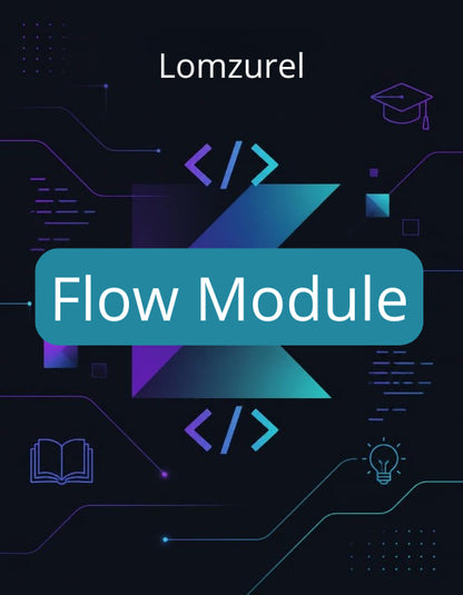 Lomzurel Flow Module with coding symbols and geometric shapes on a dark background