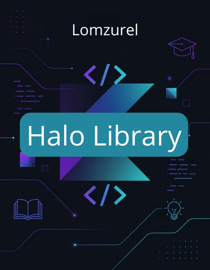 Halo Library logo with technical design elements on a dark background