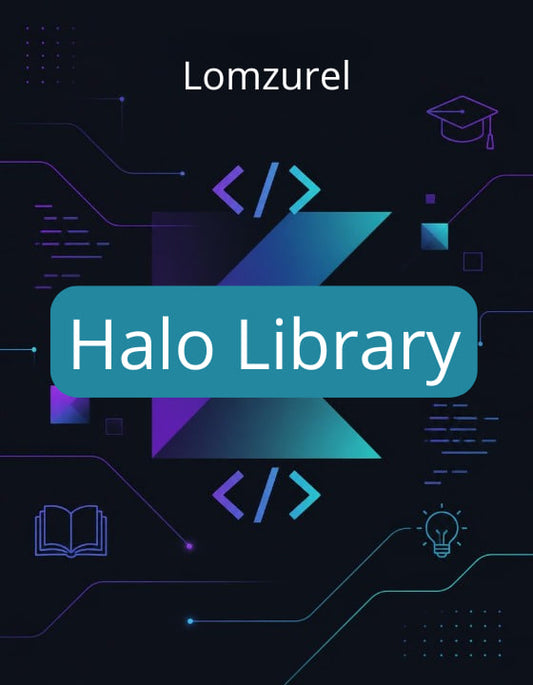 Halo Library logo with technical design elements on a dark background