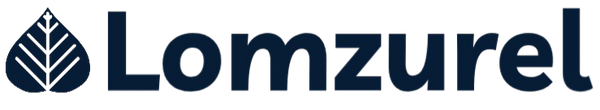 Lomzurel logo with a leaf symbol on a white background