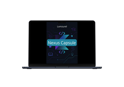 Laptop displaying 'Nexus Capsule' on a white background