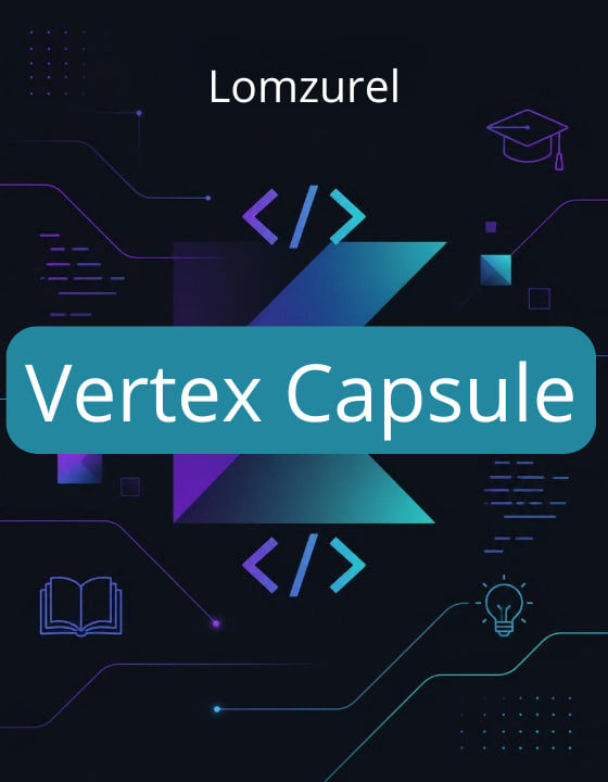 Lomzurel Vertex Capsule product with technical design elements on a dark background